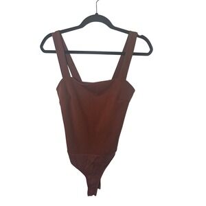 Lulus Rust Brown Square Neck Sleeveless Bodysuit Small Thong Snap Closure